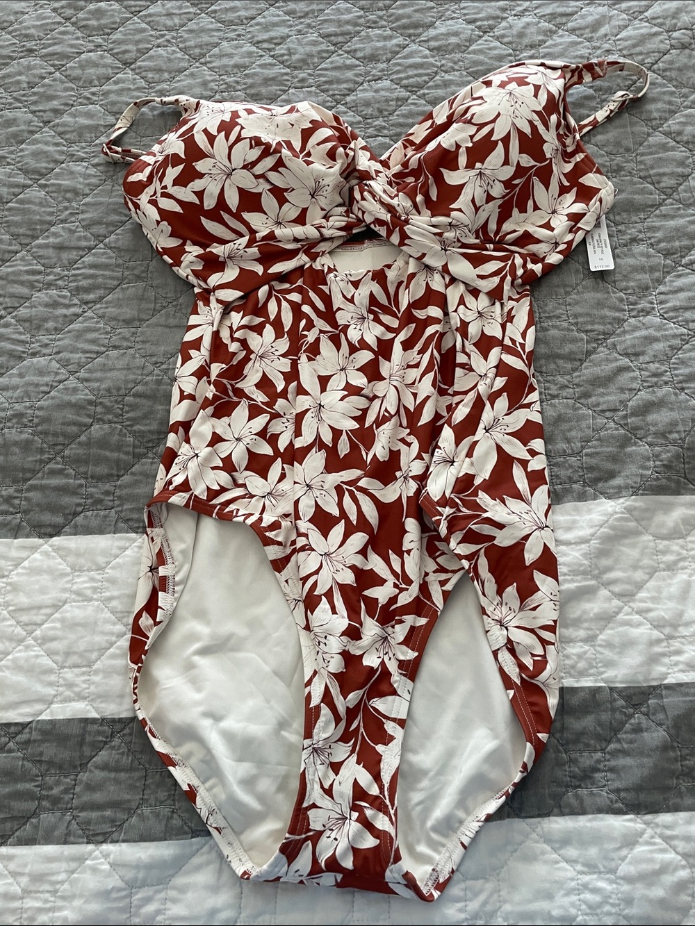 Soma Cream One-Piece Swimsuit with Rust Floral Trim